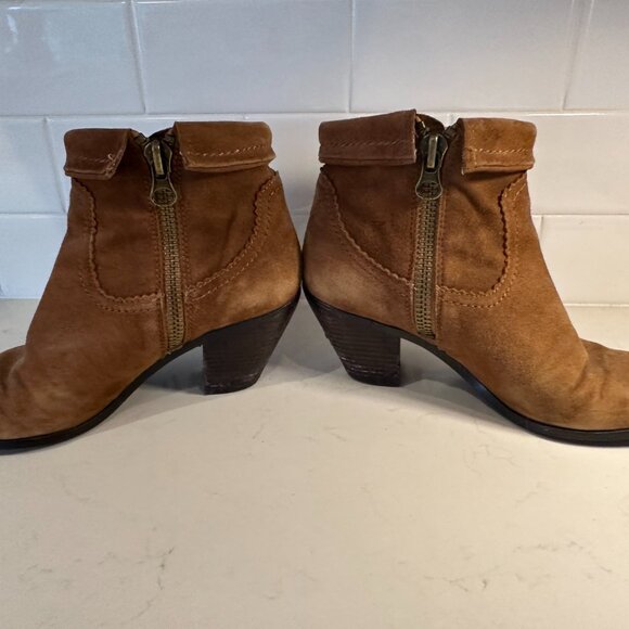 Sam Edelman Louie Ankle Boots Womens Size 7.5 M Brown Tan Suede Fringe Trim Zip - Picture 7 of 13
